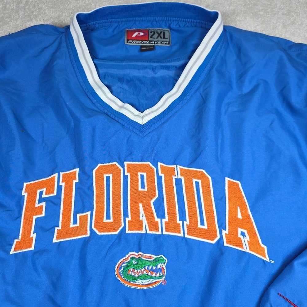 Pro Player Jersey Mens 2XL Blue Florida Gators Football Pullover Side Zip V-Neck